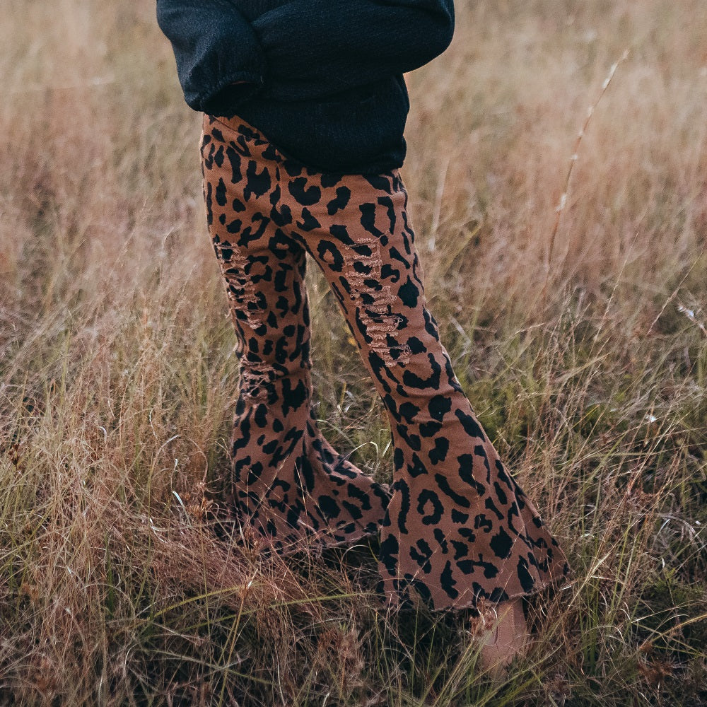 LEOPARD DENIM FLARE PANT