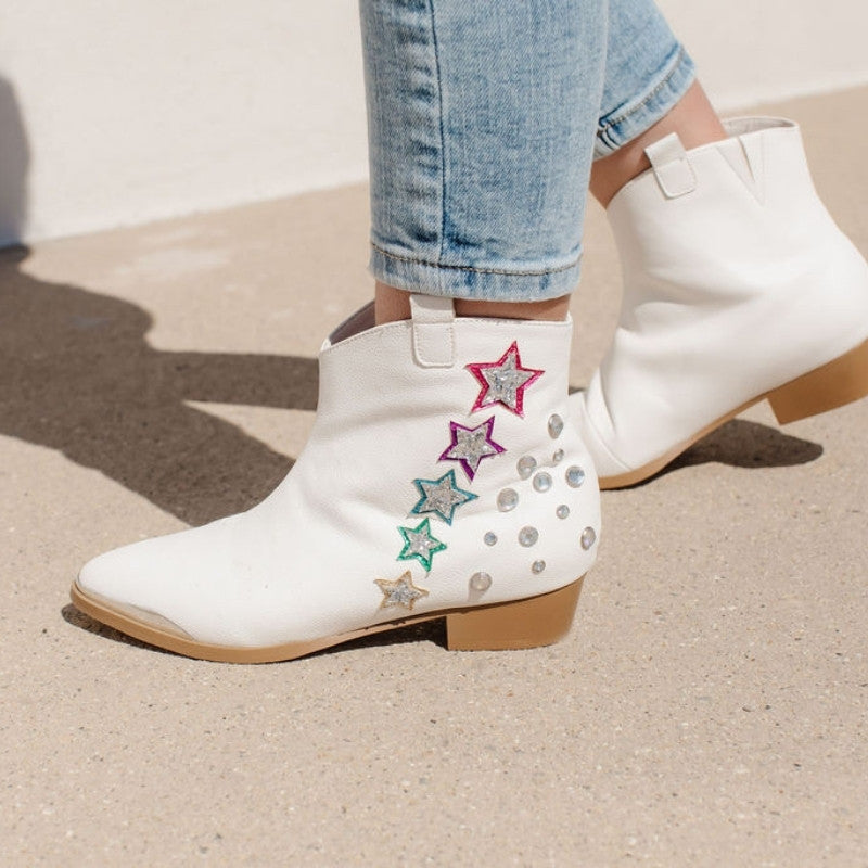 WESTERN BOOT IN WHITE SHOOTING STARS