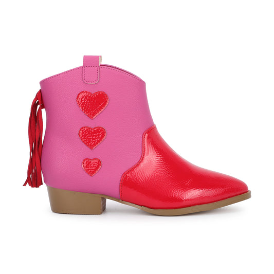 WESTERN BOOT IN PINK & RED HEARTS