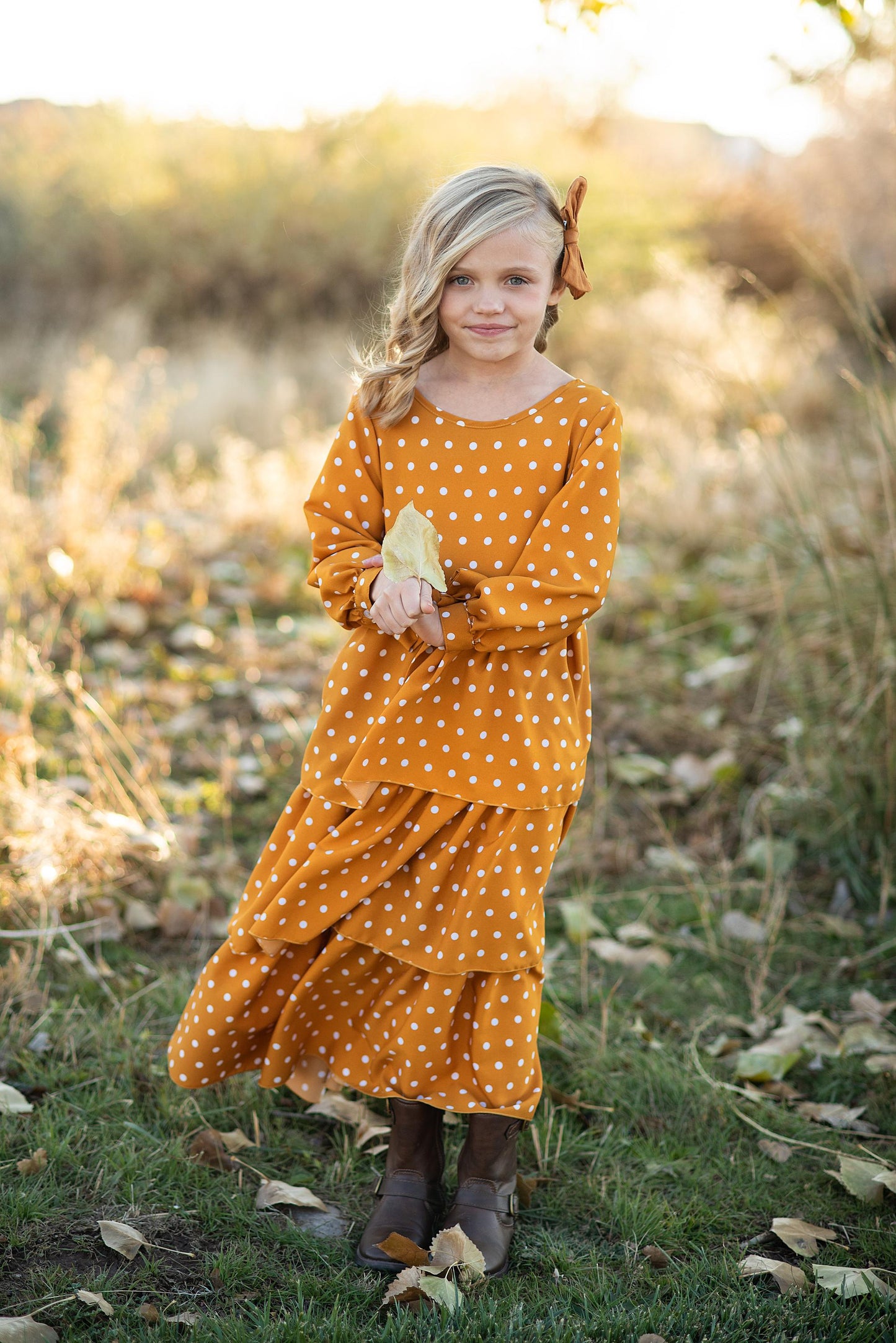 MUSTARD DOT TIERED DRESS