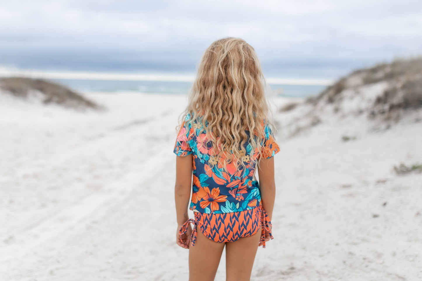 NAVY ORANGE RASH GUARD SWIMSUIT