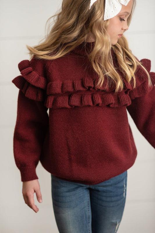 WINE RUFFLE SWEATER