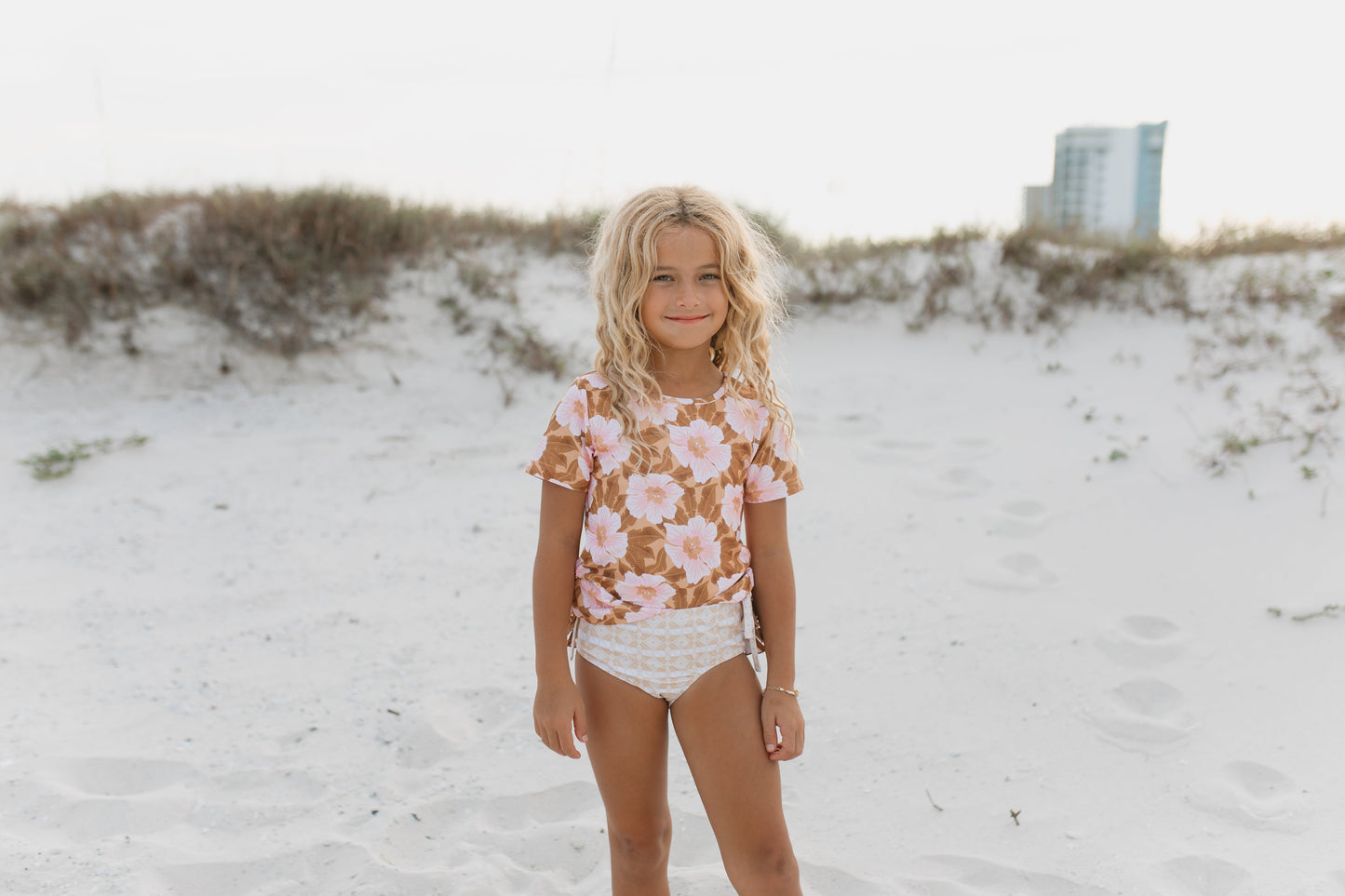 TAN TROPICAL RASH GUARD SWIMSUIT