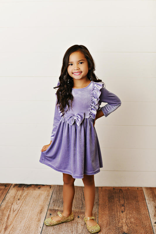 VELVET LAVENDER BOW DRESS