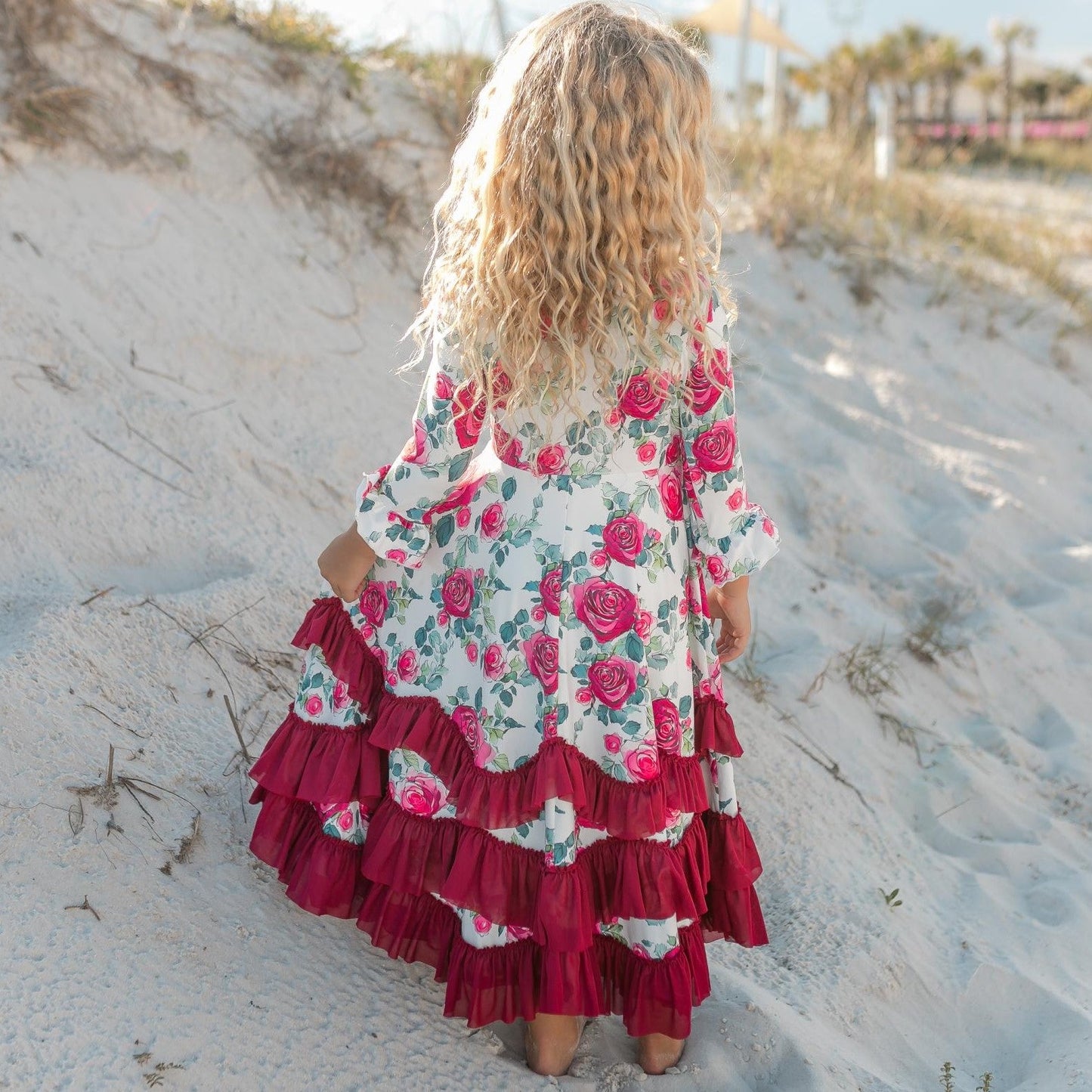 WINE ROSE RUFFLE DRESS