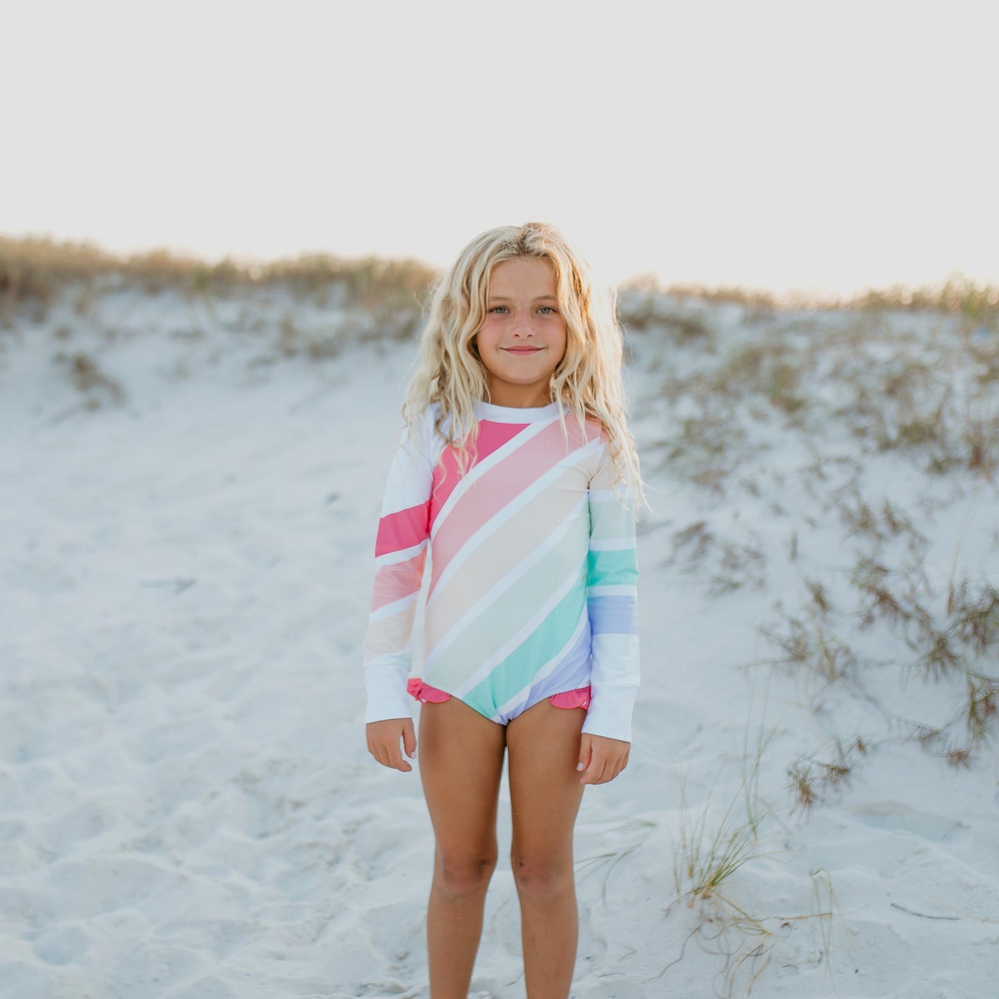 ZIP RASH GUARD PASTEL STRIPE SWIMSUIT