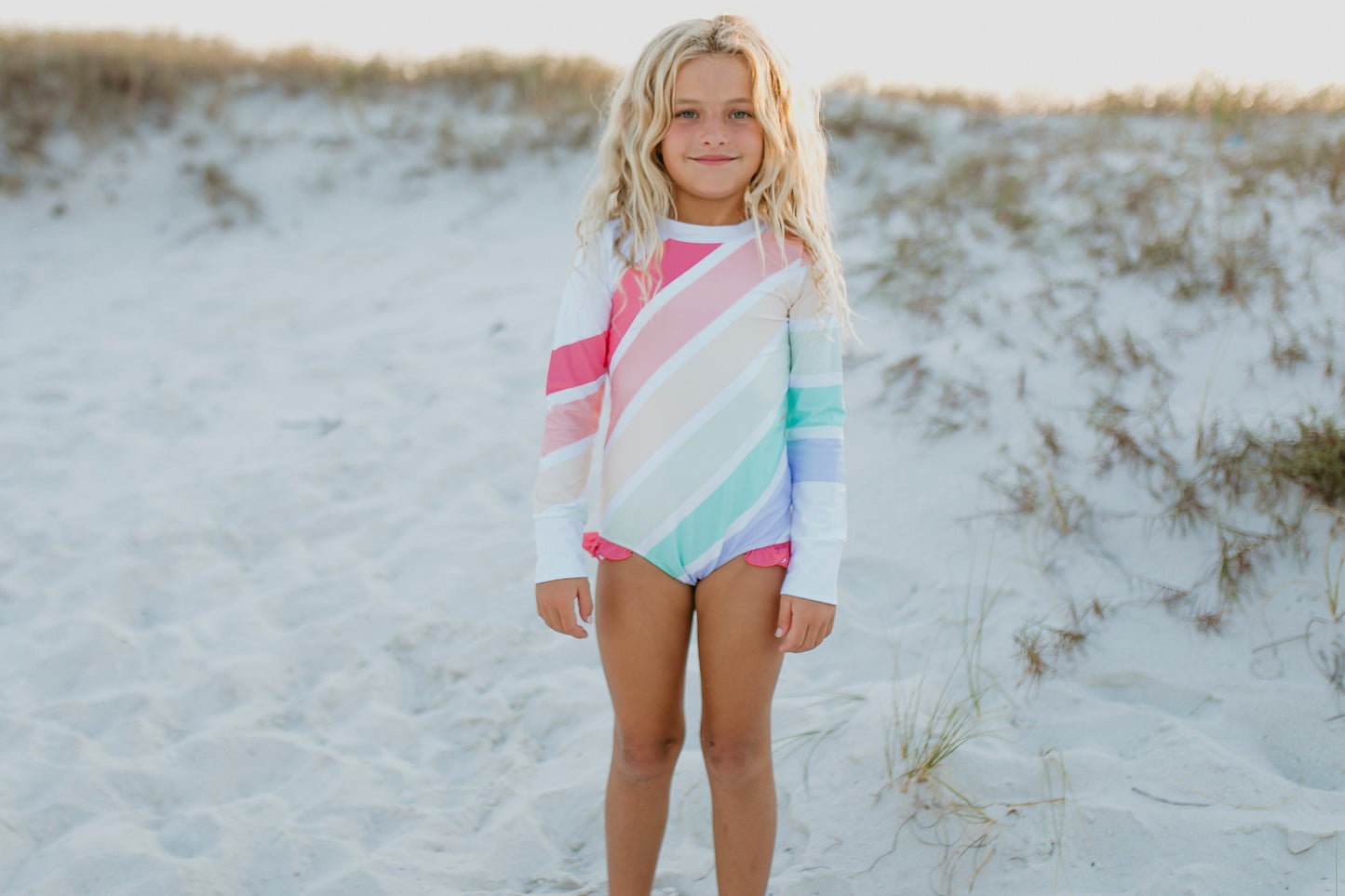 ZIP RASH GUARD PASTEL STRIPE SWIMSUIT