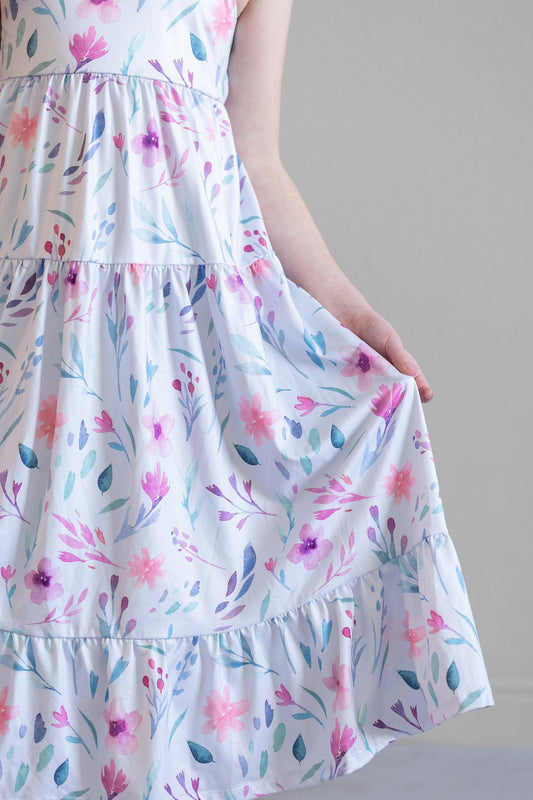 PASTEL WILDFLOWERS RUFFLE MAXI DRESS