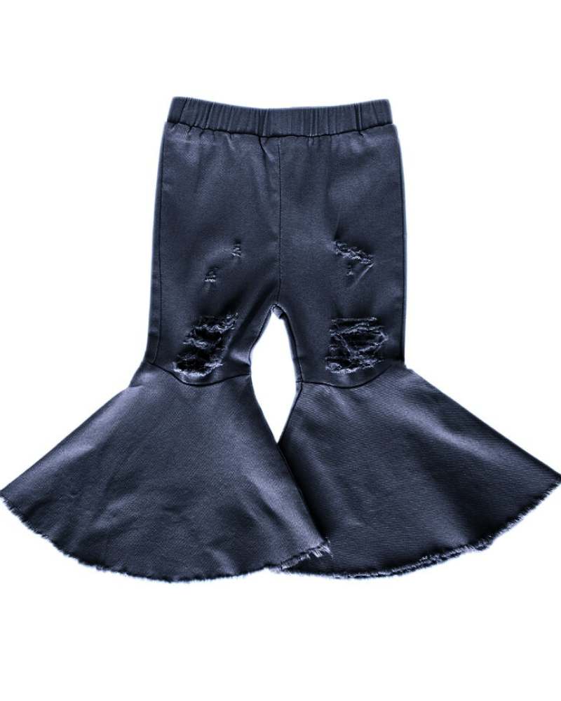 PLEATED DENIM BELL BOTTOMS - DARK DENIM