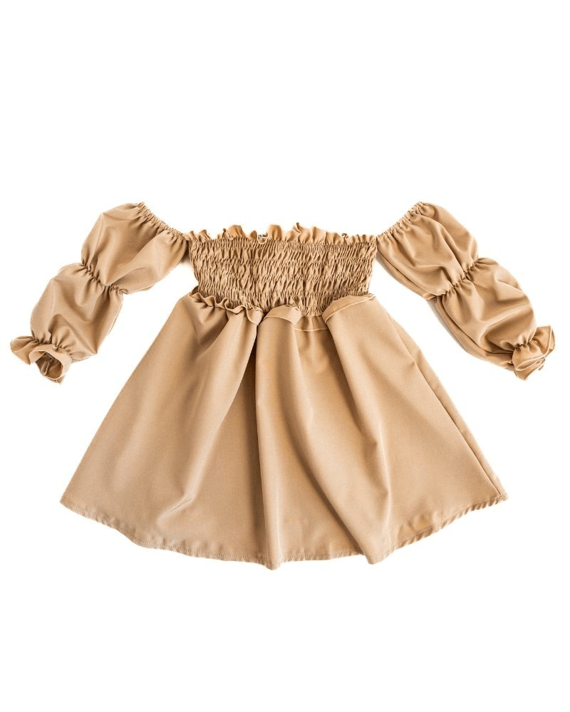 PUFF SLEEVE OFF SHOULDER DRESS - TUMBLEWEED