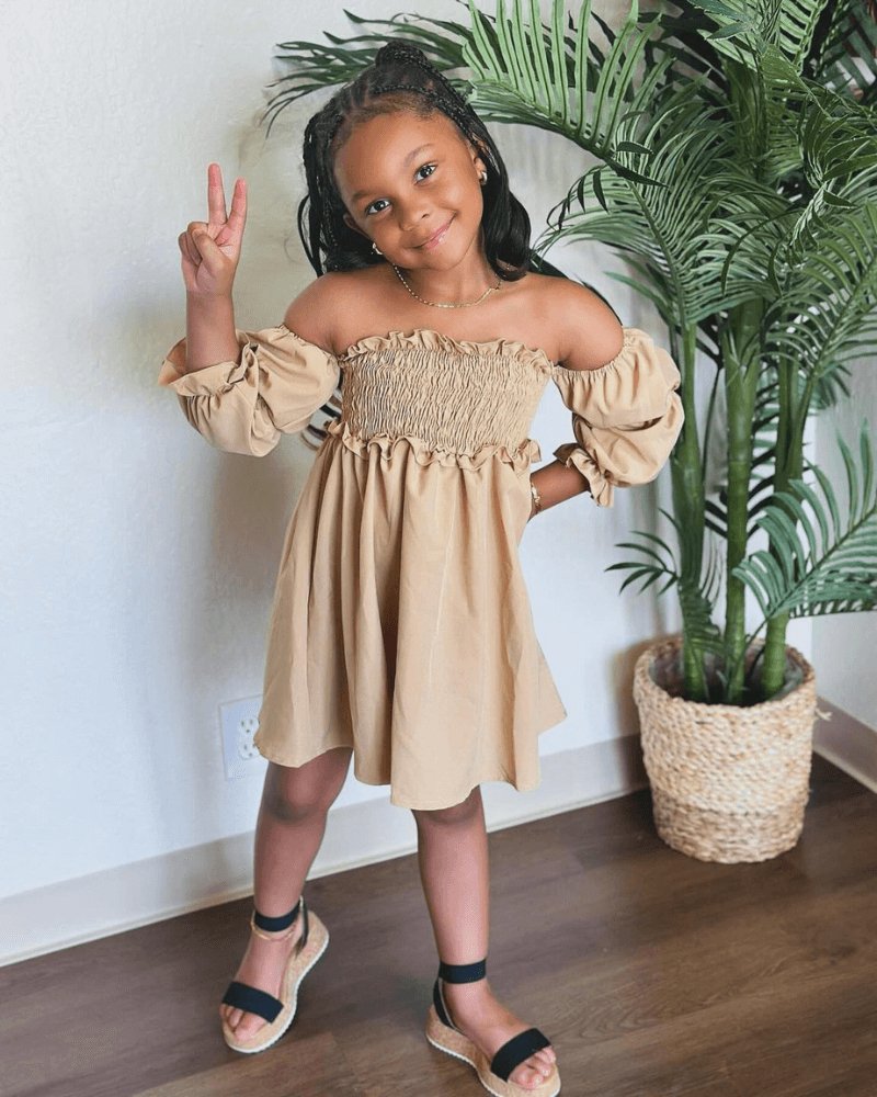 PUFF SLEEVE OFF SHOULDER DRESS - TUMBLEWEED