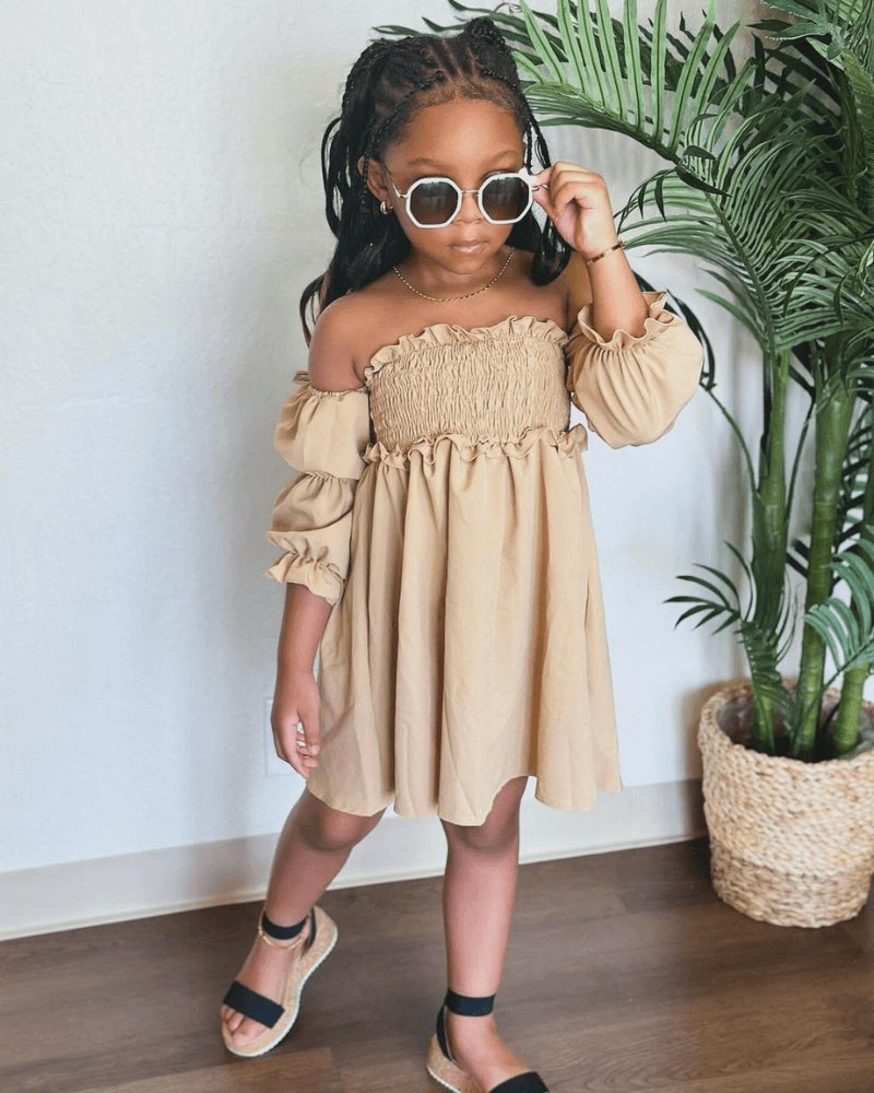 PUFF SLEEVE OFF SHOULDER DRESS - TUMBLEWEED