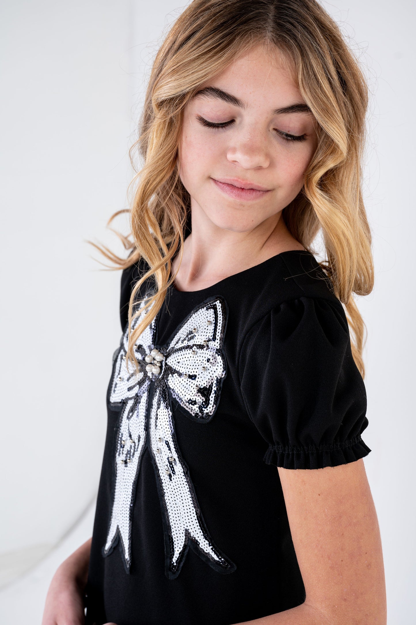 LINDA BOW EMBELLISHED DRESS