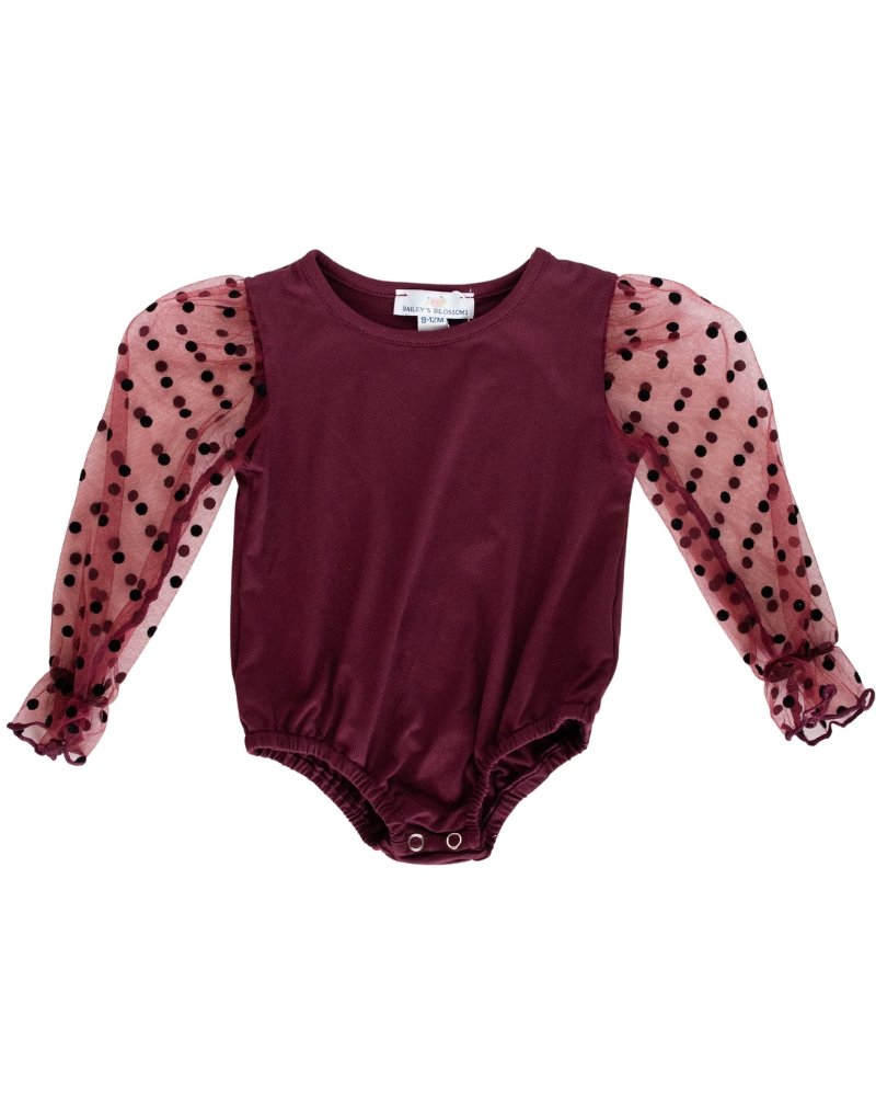 SHEER DOT SLEEVE LEOTARD - WINE