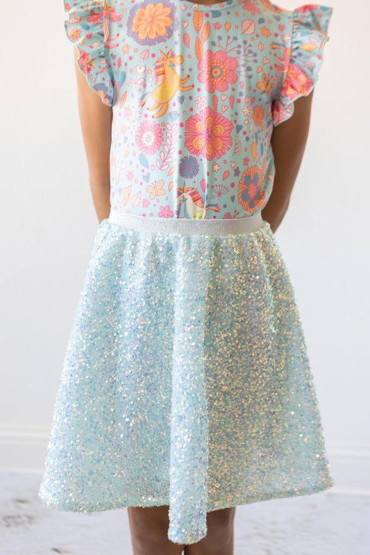 AQUA SEQUIN TWIRL SKIRT