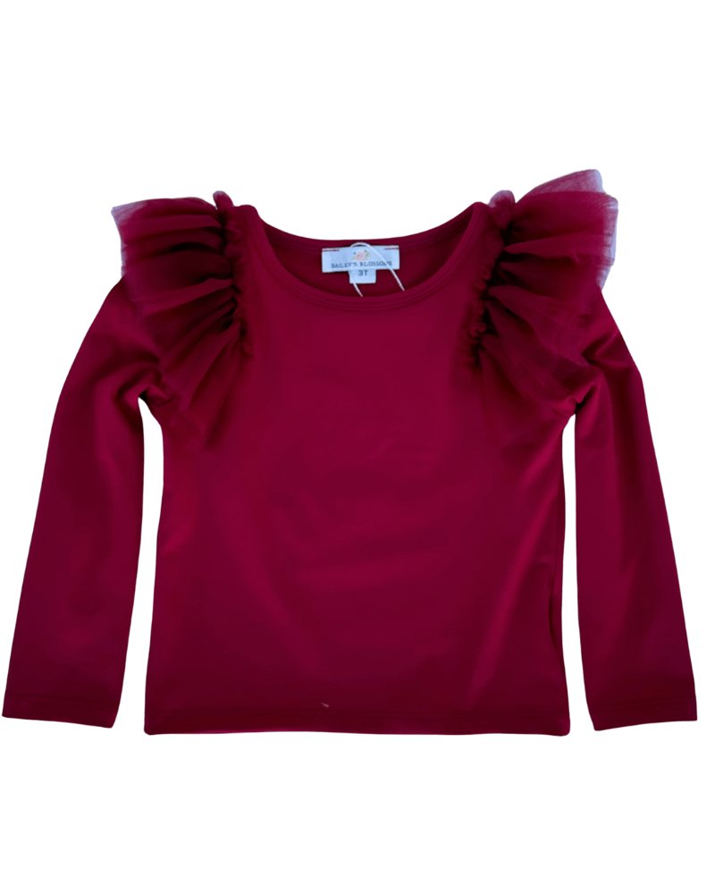 RUFFLE SHOULDER LEOTARD/TOP - CRANBERRY