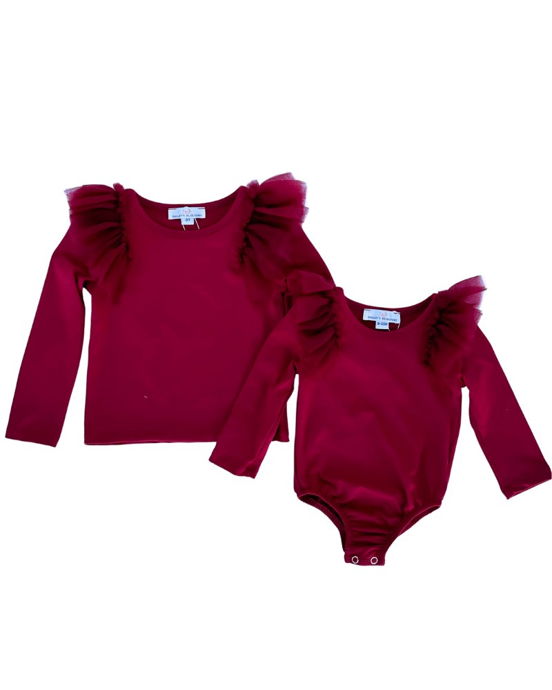 RUFFLE SHOULDER LEOTARD/TOP - CRANBERRY