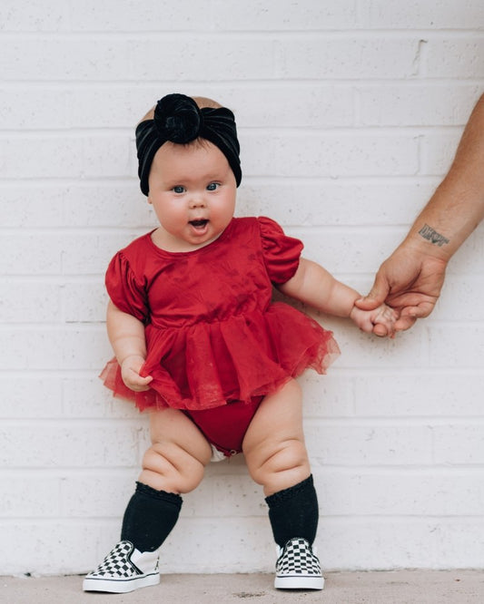 PUFF SLEEVE TUTU ROMPER - WINE