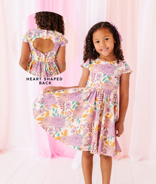 LAVENDER FLORAL HEART BACK DRESS