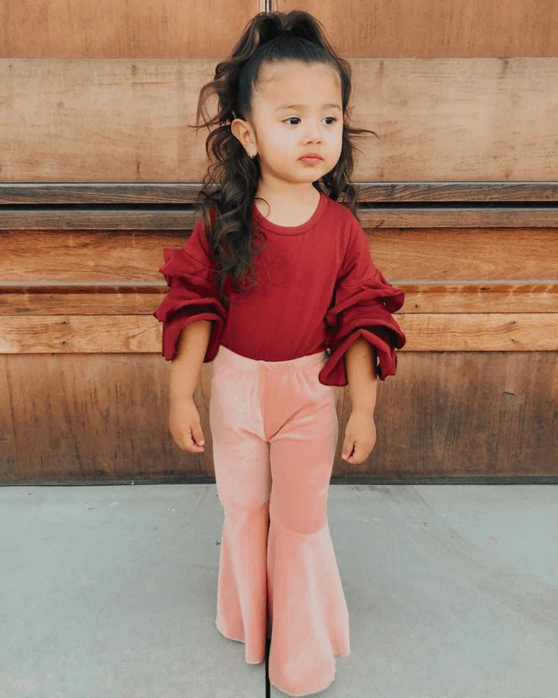 PLEATED VELOUR BELL BOTTOMS - LOLLIPOP PINK