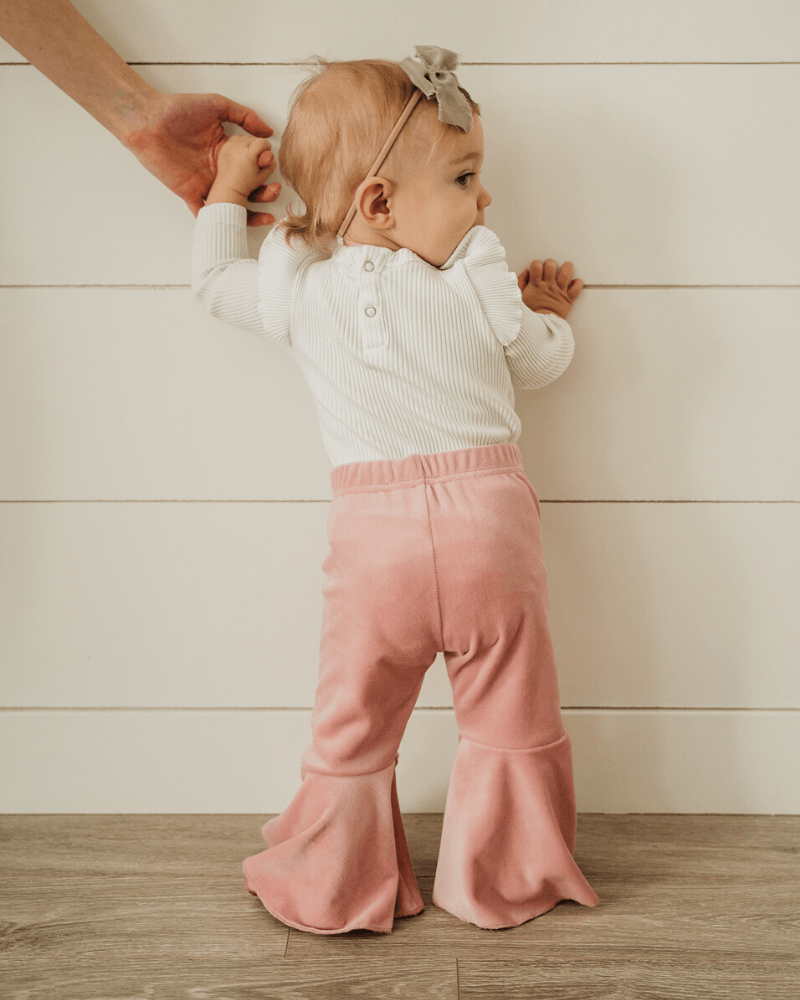 PLEATED VELOUR BELL BOTTOMS - LOLLIPOP PINK