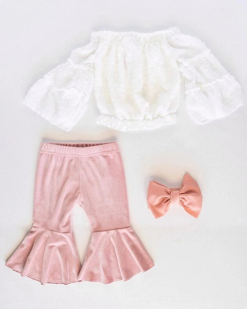 PLEATED VELOUR BELL BOTTOMS - LOLLIPOP PINK