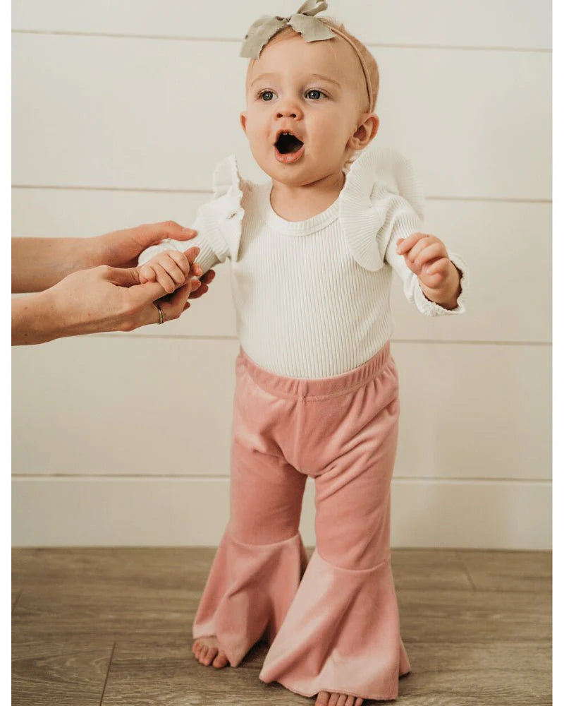 PLEATED VELOUR BELL BOTTOMS - LOLLIPOP PINK