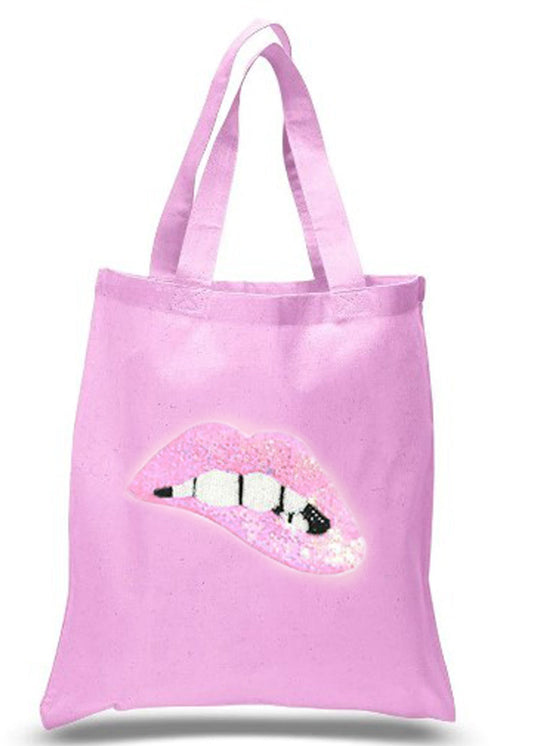 Beach Bag IN PINK WITH SEQUIN LIPS