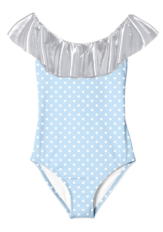 POLKA DOT SWIMSUIT WITH SILVER RUFFLE