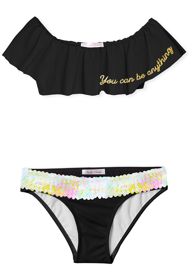 "YOU CAN BE ANYTHING" BLACK BIKINI WTH SEQUIN BELT