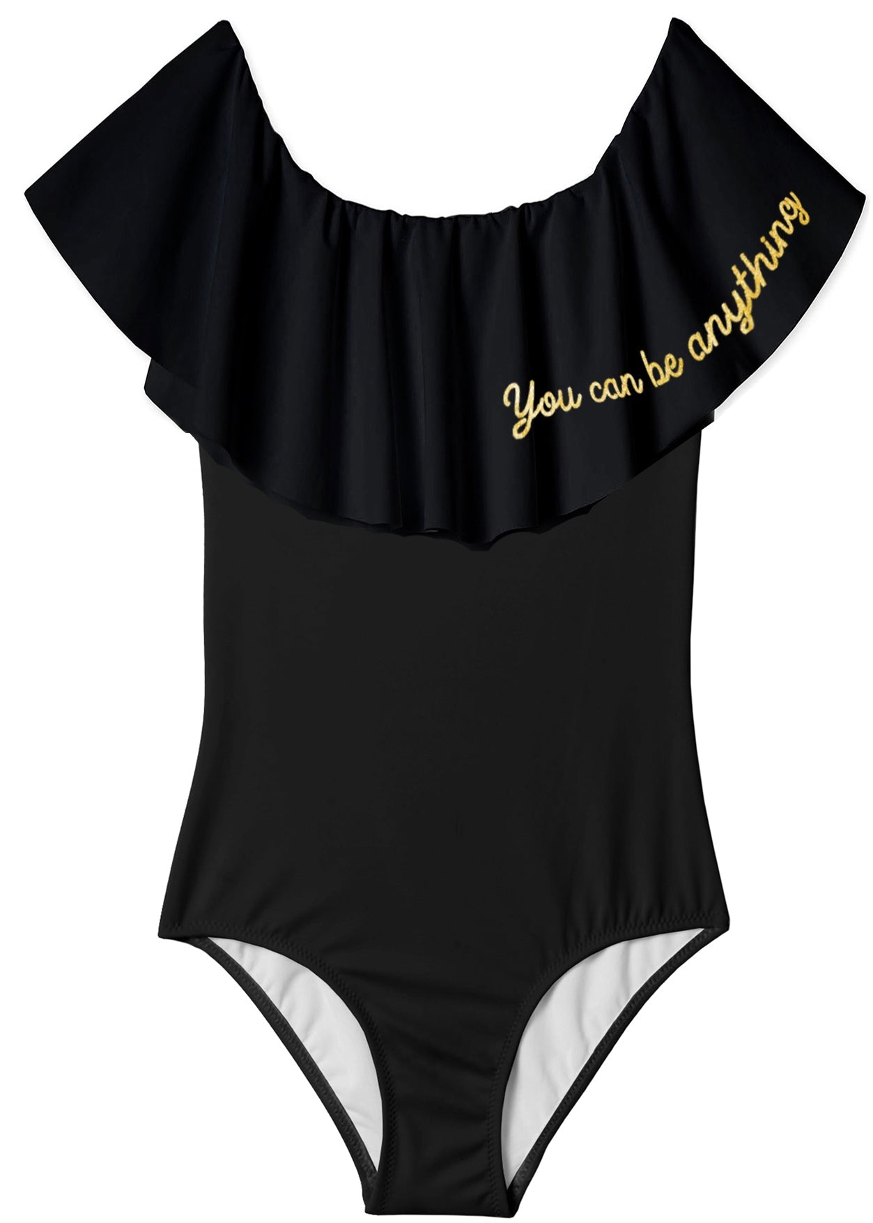 "YOU CAN BE ANYTHING" BLACK SWIMSUIT